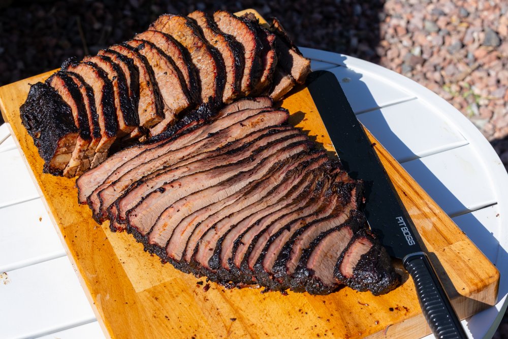 Slicing perfectly cooked 42-hour sous vide brisket